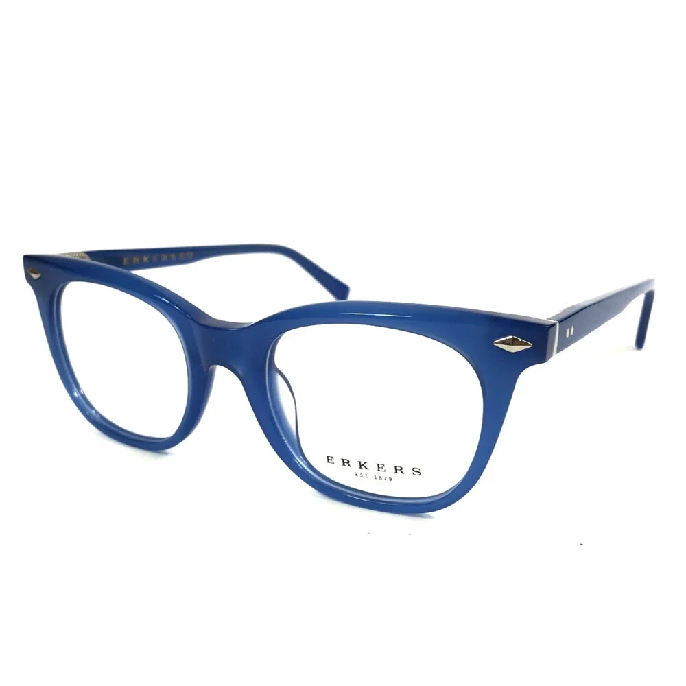 Erkers Eyeglasses Frames CALHOUN Polished Blue Horn Rim Browline 49-22-146